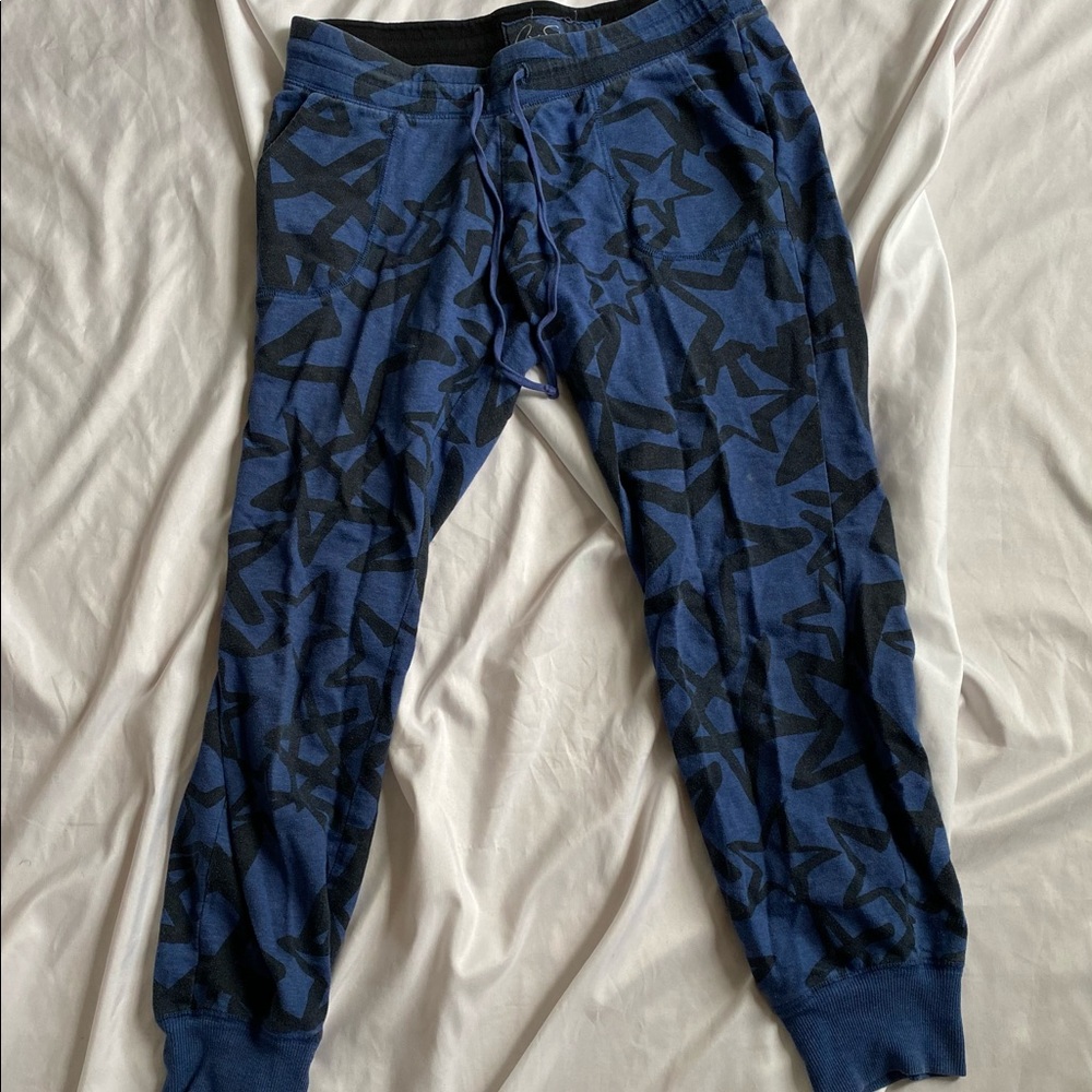 Blue Sweatpants with Black Star Patterns